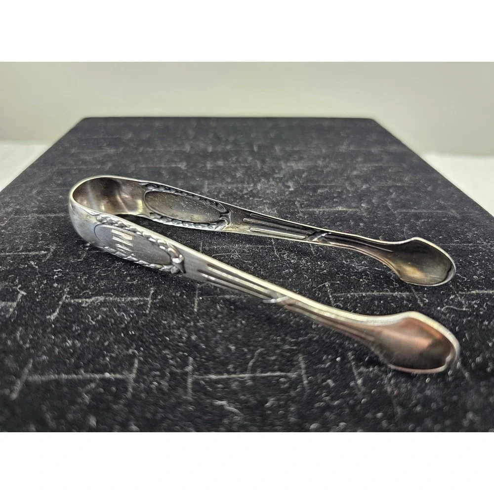 Korner & Proll Sugar Tongs 800 Silver Berlin German 1880s Monogram MG‎ Excellent